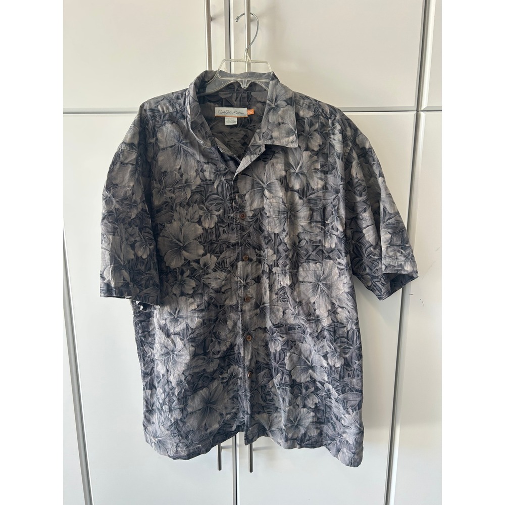 Quiksilver Edition‎ Mens XXL Grey Floral Hibiscus Short Sleeve Button Up Shirt